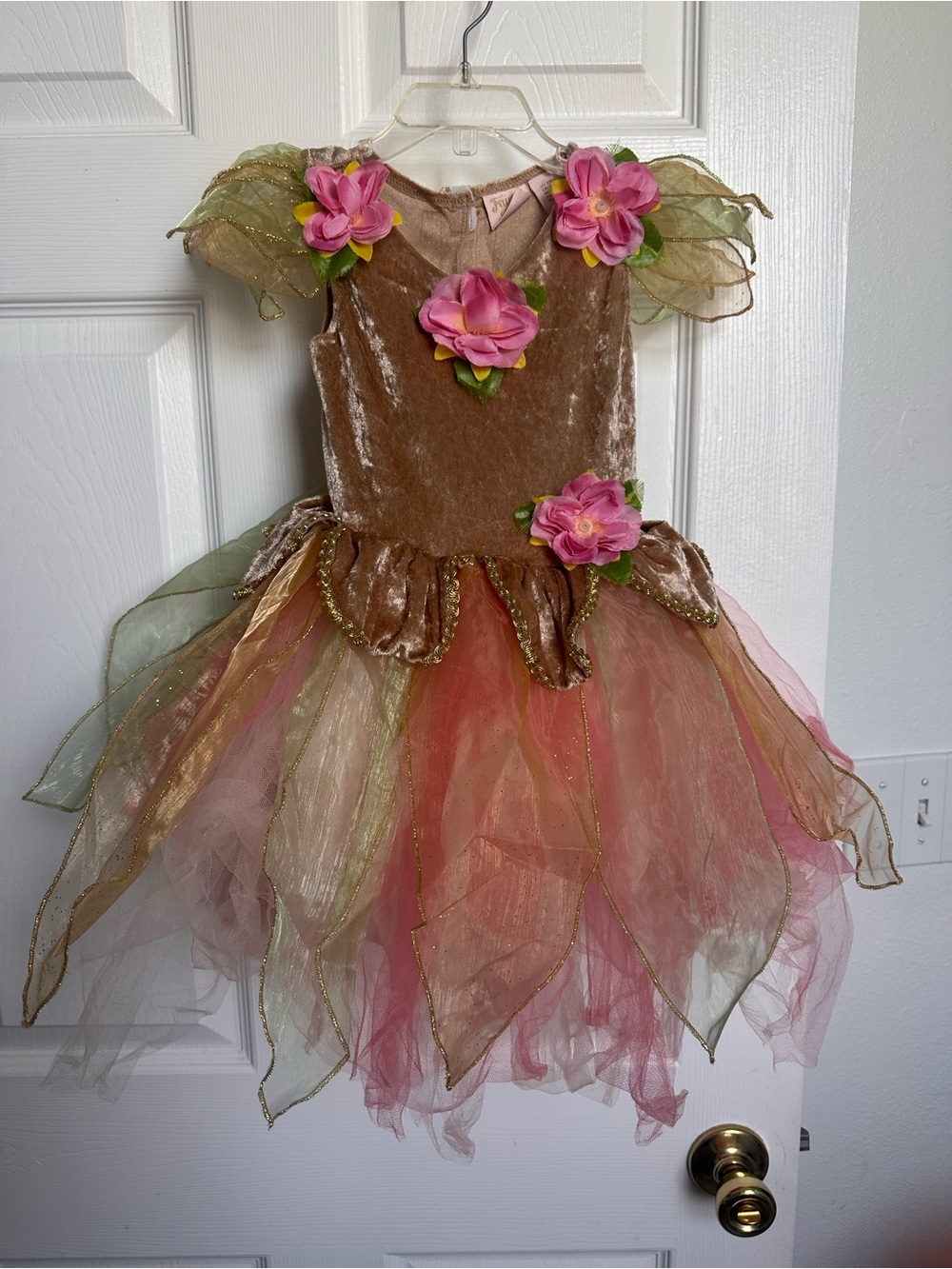 Girls Pink & Gold Flower Fairy Dance Costume Dress